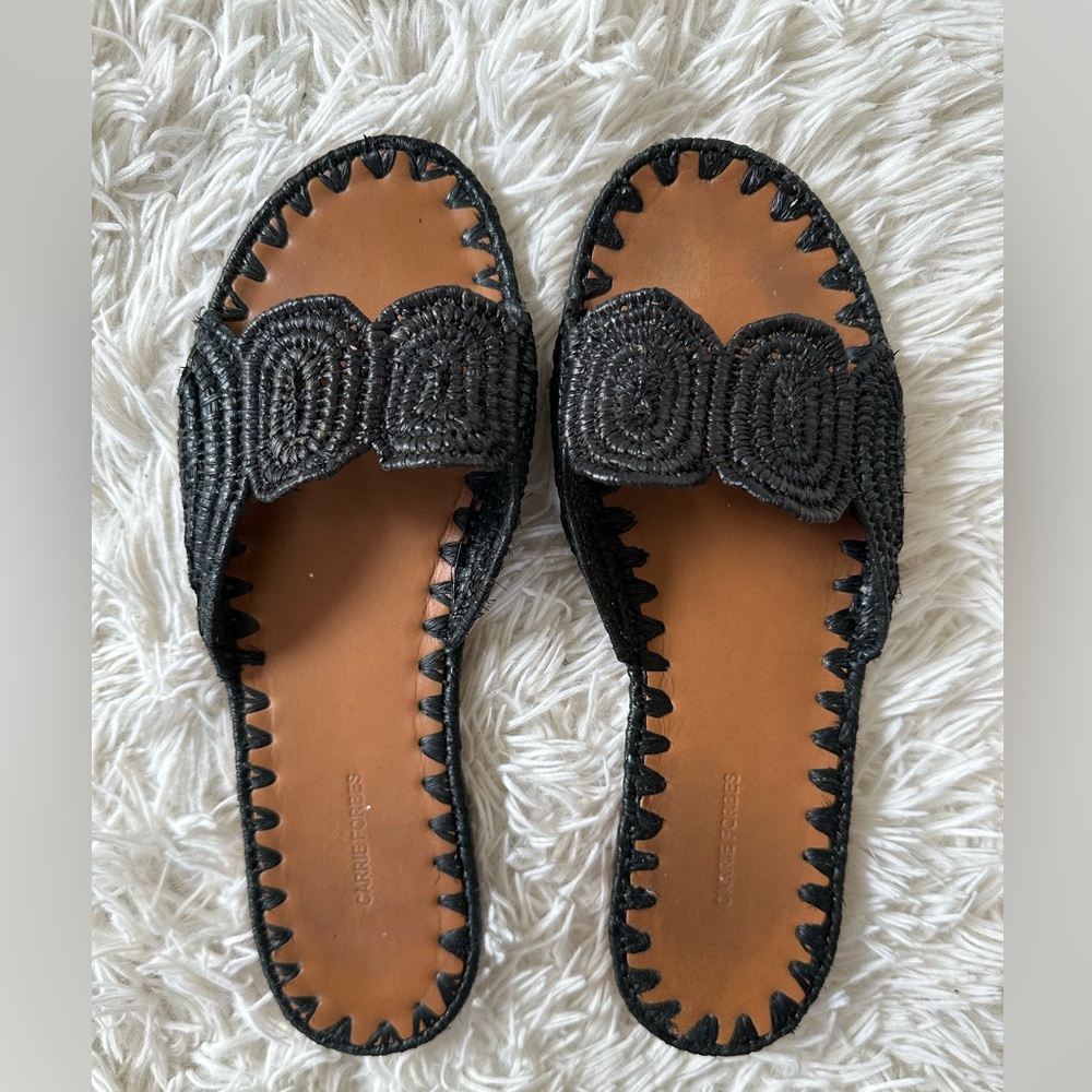 Carrie Forbes Black Raffia Naima Sandals, Size 37